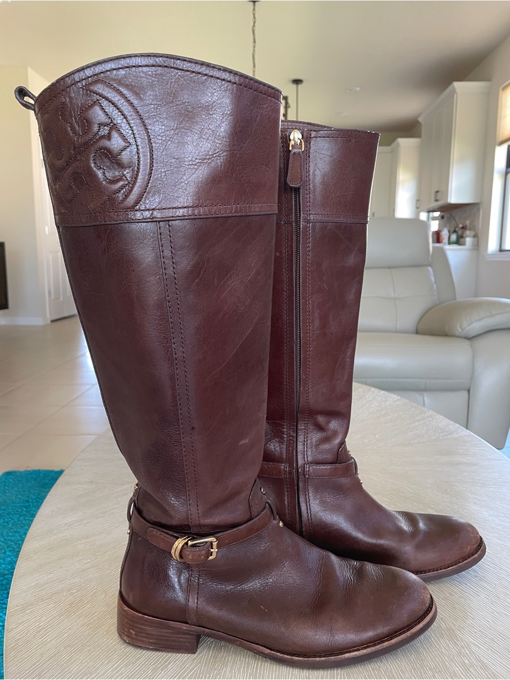 Tory Burch -Marlene-Dark Brown Leather Knee-High Riding Boots Size 9